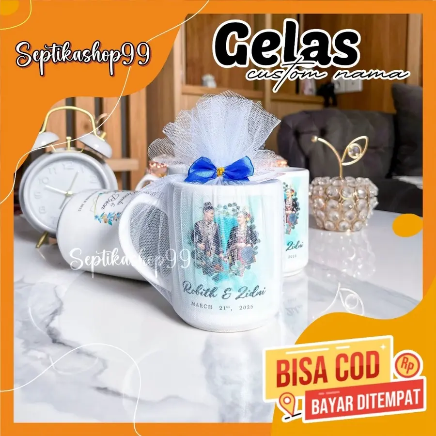 Souvenir Mug Custom Hadiah Pernikahan Gelas Hampers Kantor Free Desain Full Colour